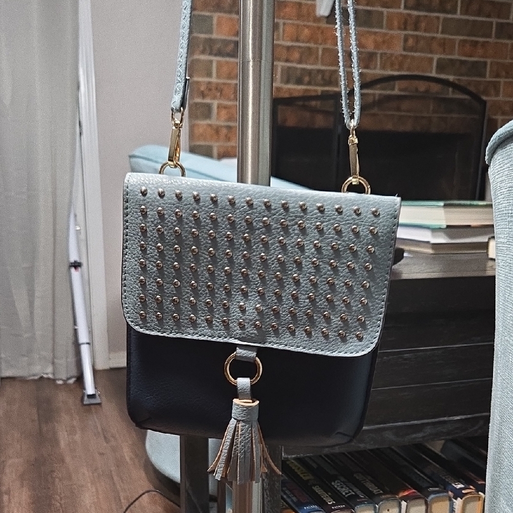 Carlos by Carlos Santana Studded Light Blue and Black Crossbody Bag